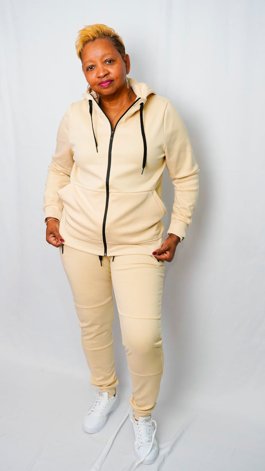 Cream Fitted Jogging Suit