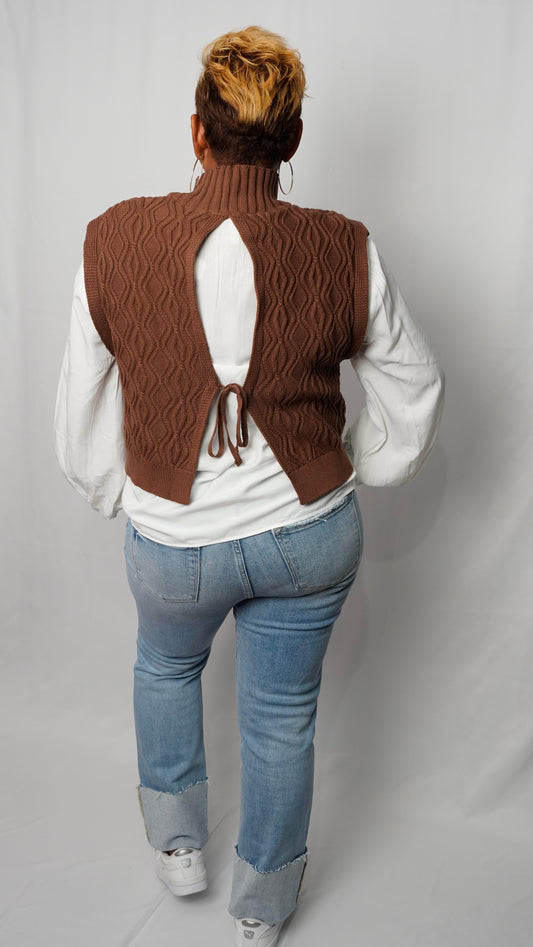 Brown/White Mock Neck Sweater