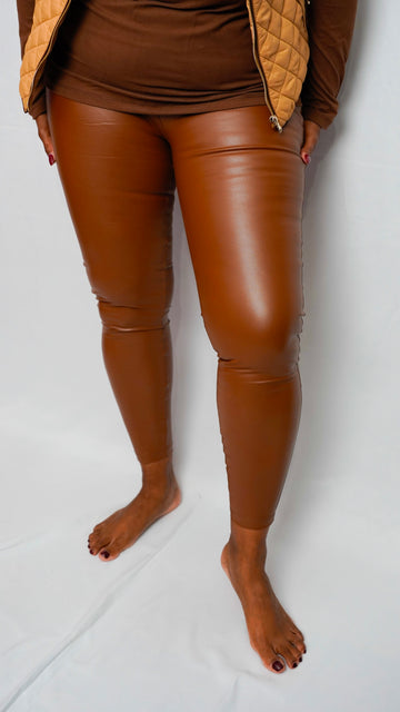 Camel Faux Leather Leggings